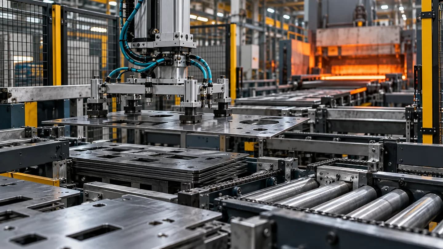 Pneumatic handling fixture in a metal processing line